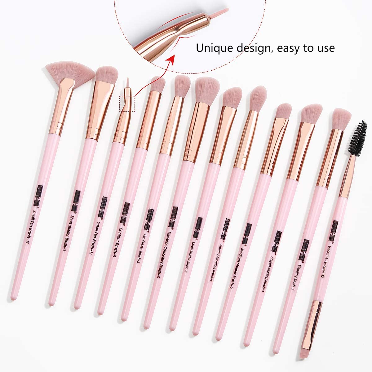 MAANGE 12Pcs Professional Eye Makeup Brushes Set - [Pink]